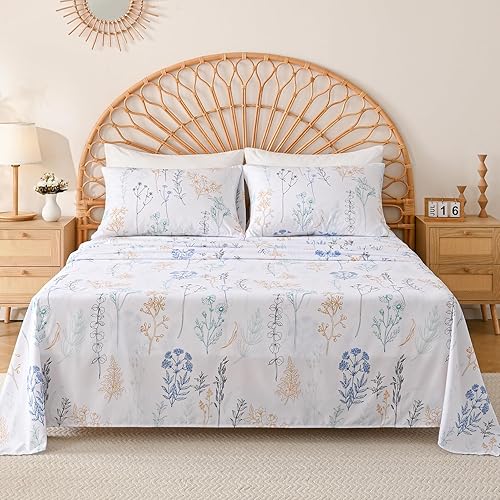 Miniatura 6 de Yibeizi Juego de sábanas tamaño Queen color azul bebé, estilo hotel de lujo, juego de sábanas bajeras de bolsillo extra profundo, sábanas de