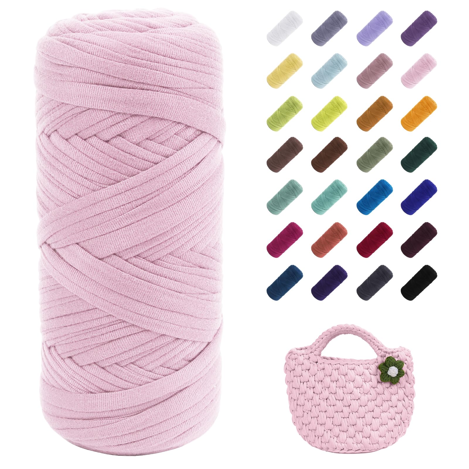 T-Shirt Yarn, 200g/196ft Elastic Fabric Cloth Knitting T Shirt Yarn, Flesh Pink Thick Crochet Fabric Ribbon for Crocheting Bags/Baskets/Rugs, Home Decor, DIY Crafts