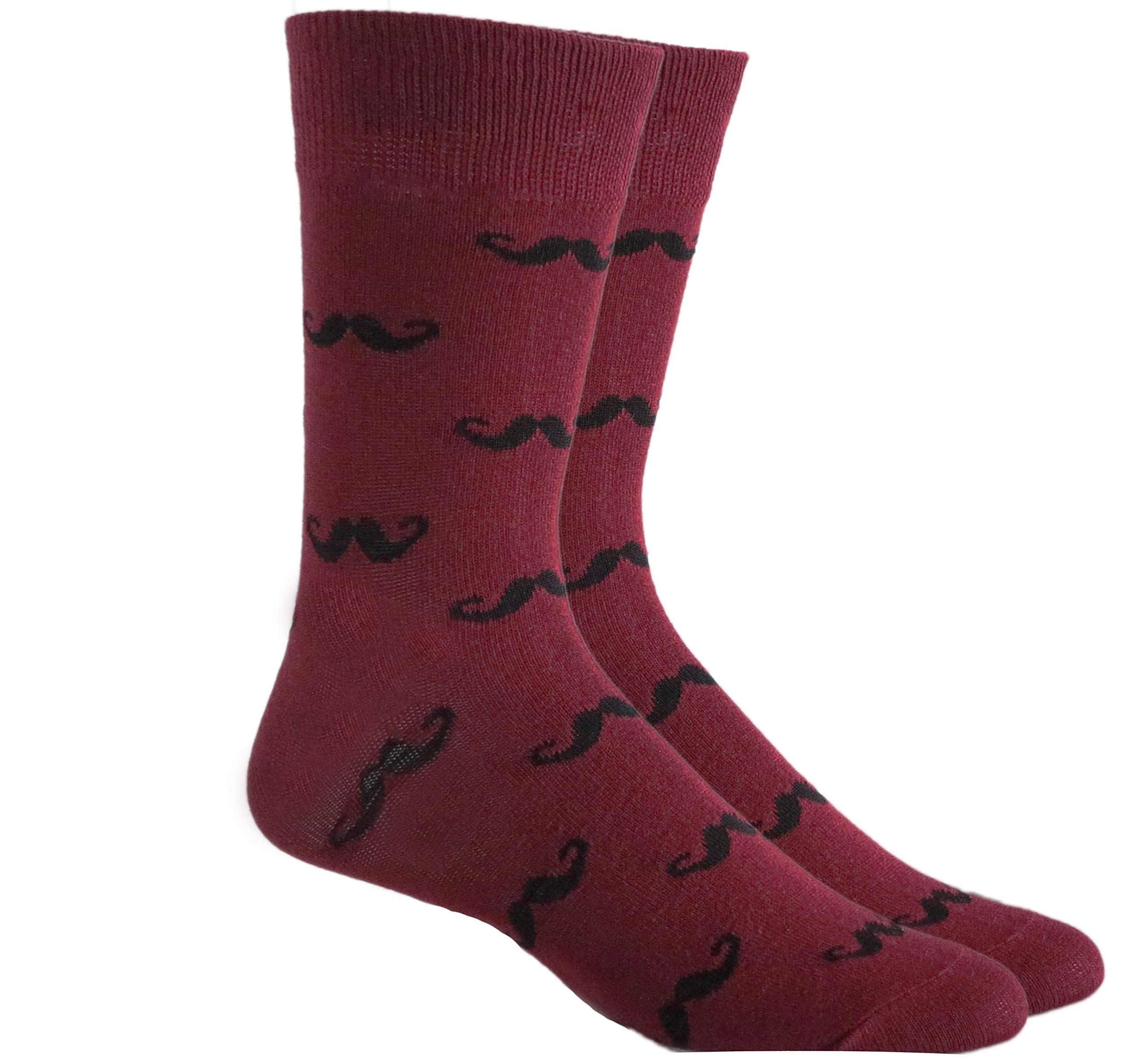 Men's Crew Socks Deep Red Canvas Black Mustache Socks fits size 7-12