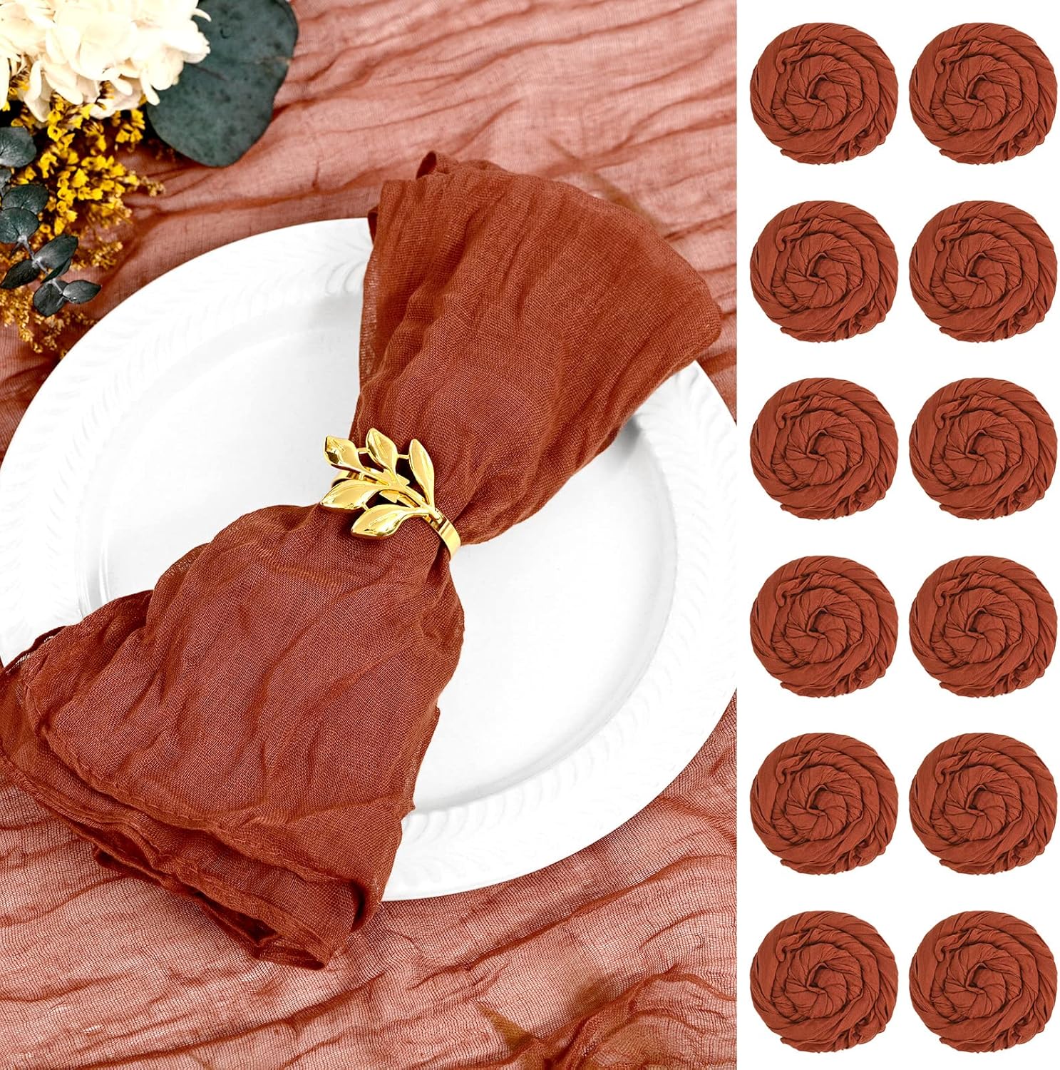 Terracotta Gauze Cheesecloth Napkins Set of 24,Wrinkled