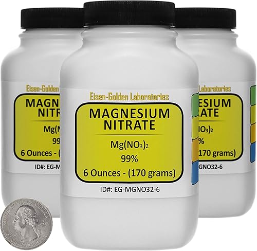 Nitrato de magnesio Mg (NO3)2 99% USP Polvo de grado alimenticio 1.1 Lb en tres botellas