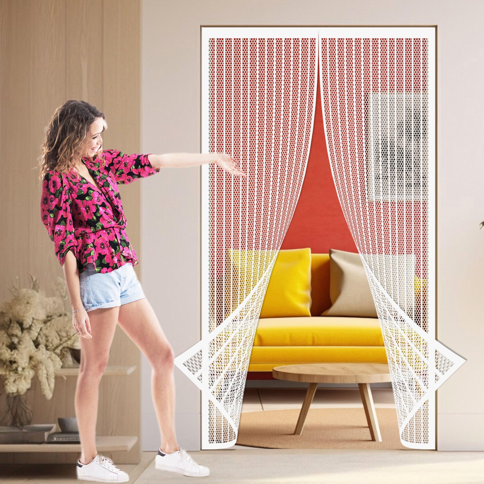 Tenda Zanzariera Magnetica per Porte 188 x 244 cm Non È Necessario Praticare Fori Zanzariera Magnetica Bianco per Balconi e Porte, Bianco