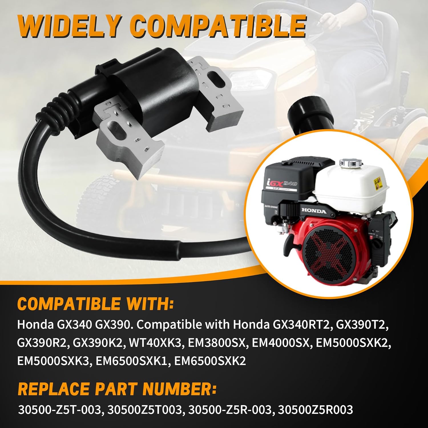 30500-Z5T-003 Lgnition Coil Module, with 4 Prong Connector for Honda GX340 GX390 GX390T2 GX390U2 EB6500 EB5000 Gasonline Engines Replaces 30500-Z5T-003,30500-Z5R-003 (1PCS)