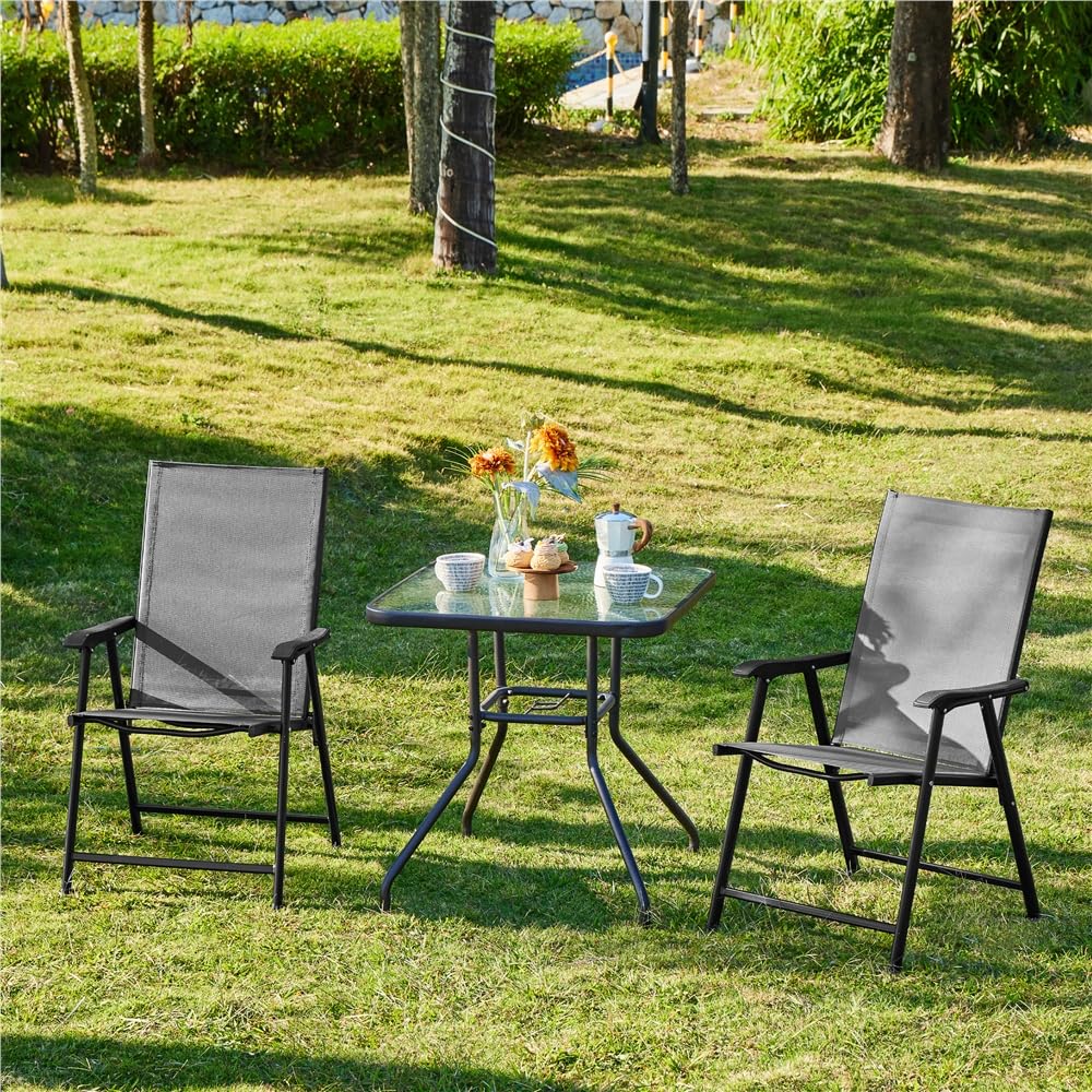 Yaheetech Set di 2 Sedie da Giardino Pieghevoli con Braccioli in Tela Grigio