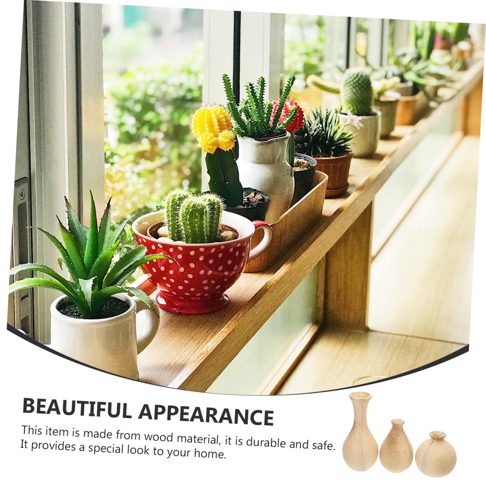 GANAZONO Wooden Vases for Flowers 3 Pieces Diy Blank Wood Flower Pots Small Handmade Flower Holders for Home Office Balcony Decoration - Image 2