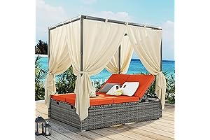 Orange Sun Bed Lounge Patio Loveseat Canopy Outdoor Chaise Lounge Set Loveseat With Outdoor Curtains