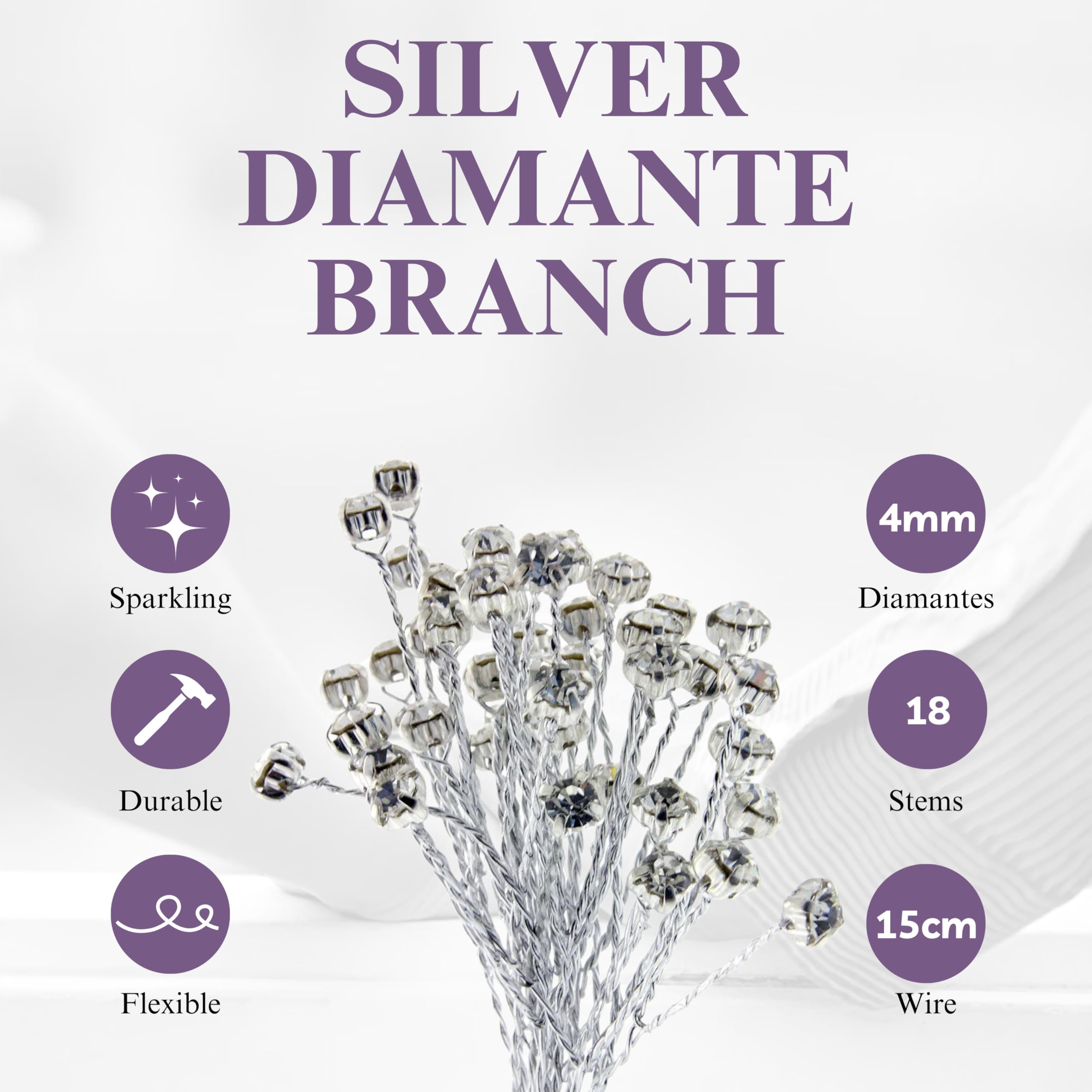 Corsage Creations Silver Diamante Branch, 4mm - Image 2
