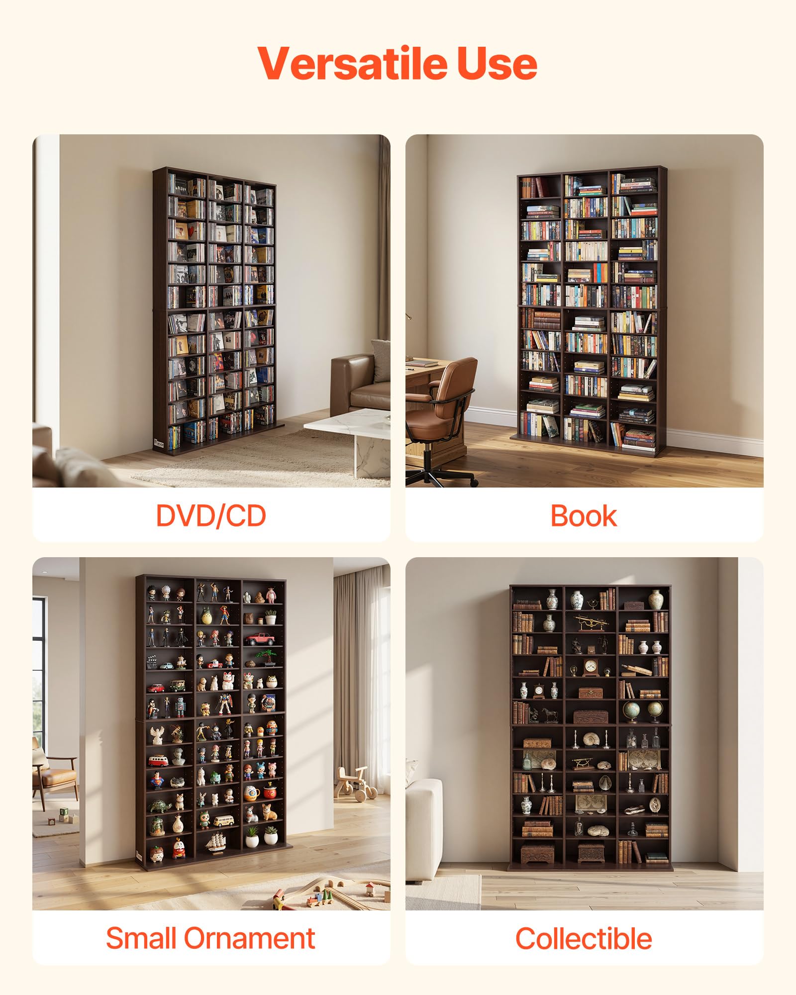 VEVOR Scaffale Porta CD Riviste Libri Giochi 12 Ripiani, Mobile Contenitore Multimediale Libreria per Collezioni Ripiani Regolabile Organizer per Collezionismo Uffcio Soggiorno Salotto Camera da Letto