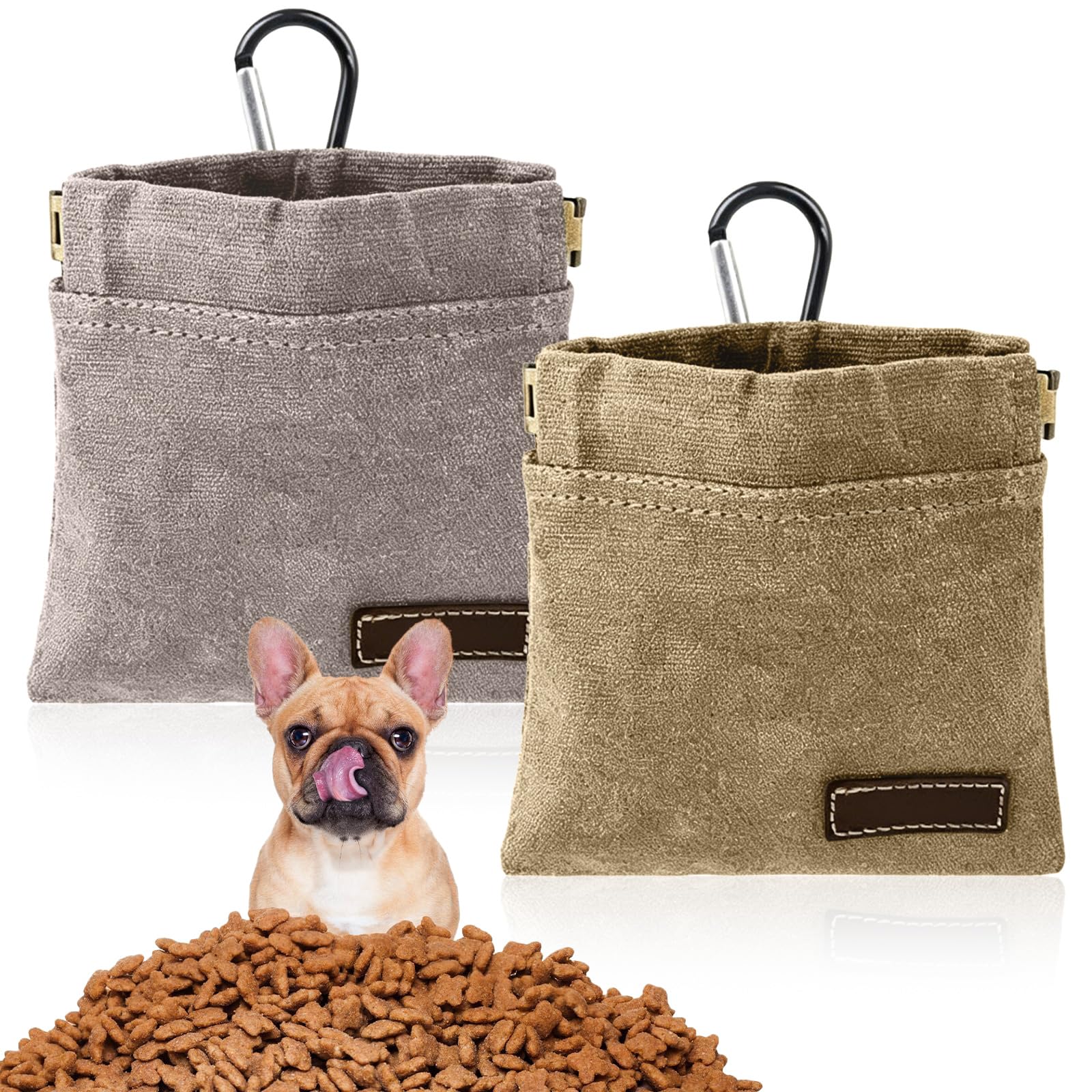 Innfttwo 2 Pack Dog Treat Pouch – Magnetic Closure Training Pouch with Carabiner, Lightweight & Waterproof Treat Bag for Dog Walking, Hiking & Outdoor Activities (Grey + Khaki)