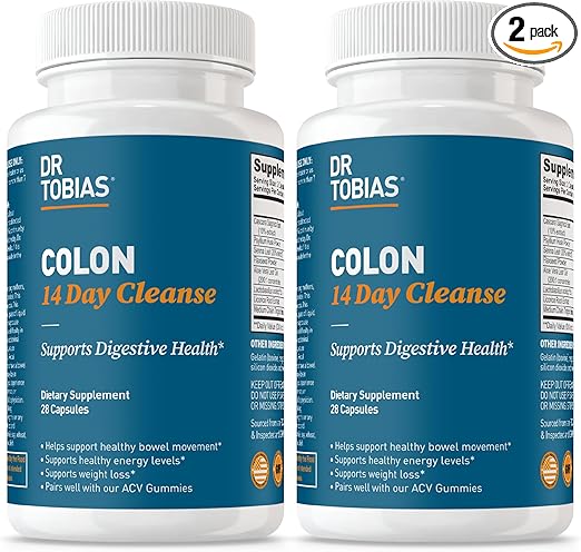 Dr. Tobias Colon 14 Day Cleanse, Advanced Gut Cleanse Detox for Women & Men with Cascara Sagrada, Psyllium Husk, Senna Leaf & Probiotics, Non-GMO Colon Cleanse, 2 Bottles of 28 Capsules (1-2 Daily)