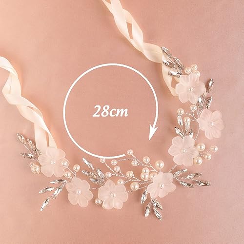 Miniatura 7 de Diadema de perlas blancas con diamantes de imitación de cristal de Rhineatone, diadema plateada hecha a mano, accesorios para el cabello de boda