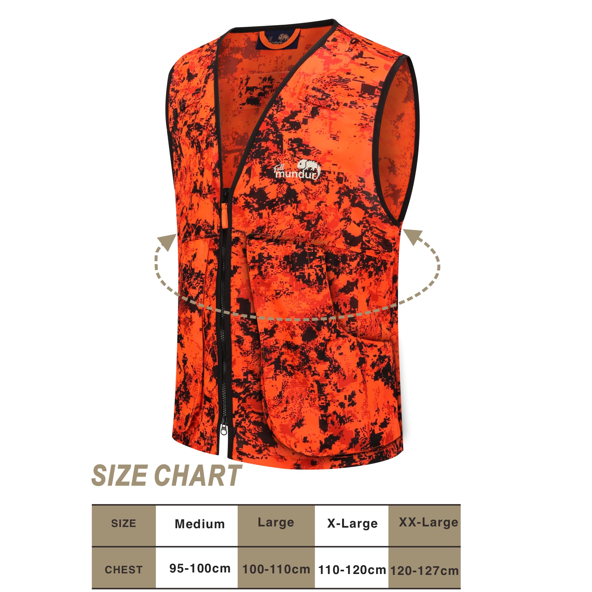 Blaze Camo Naranja Chaleco de Caza Caza Chaleco Ligero de Seguridad con Múltiples Bolsillos para Adultos Unisex