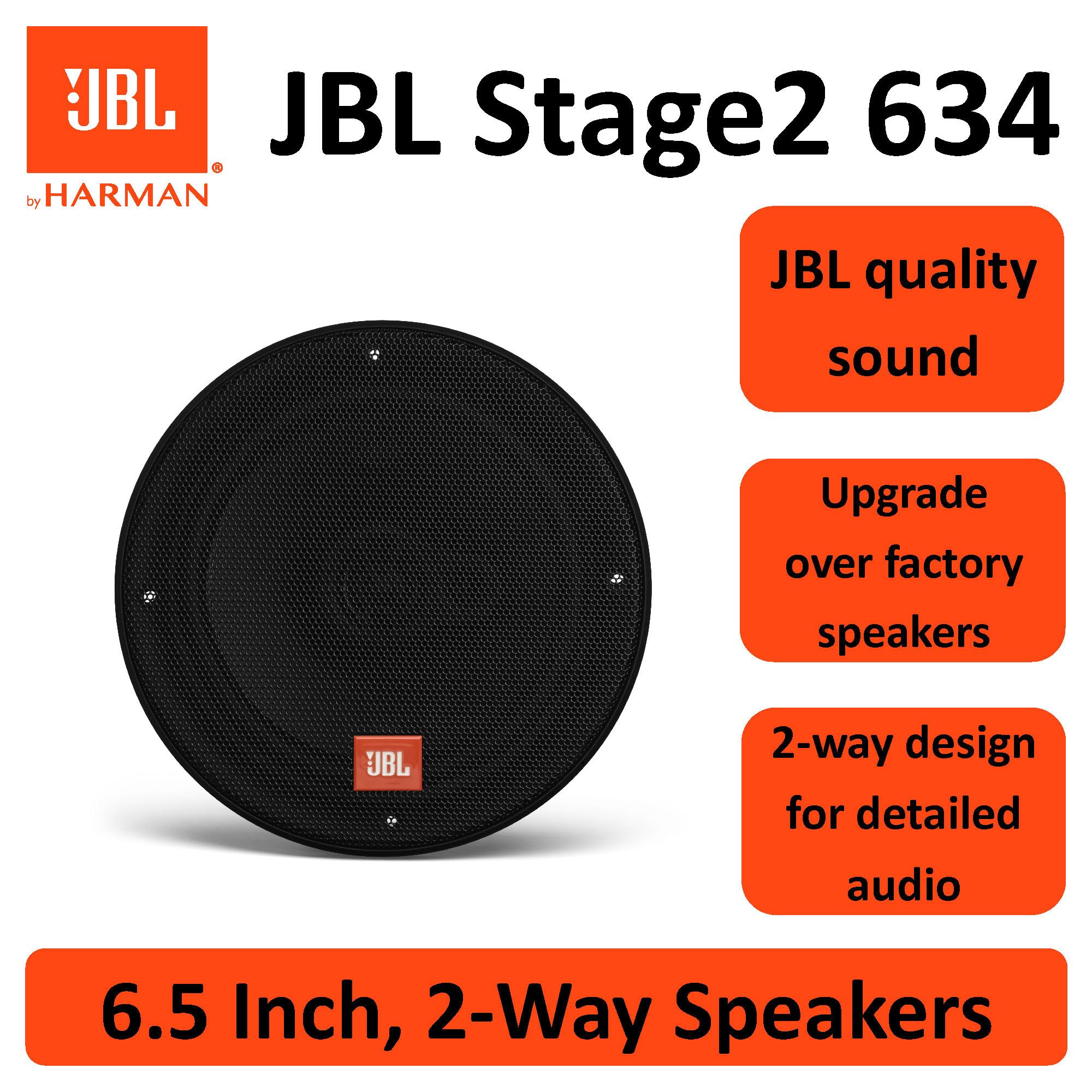 JBL Stage2 634 Juego de Altavoces Coche de 3 vías de Harman Kardon - Echo Auto de 250 vatios 16,5cm | 165mm | 6,5" Pulgadas