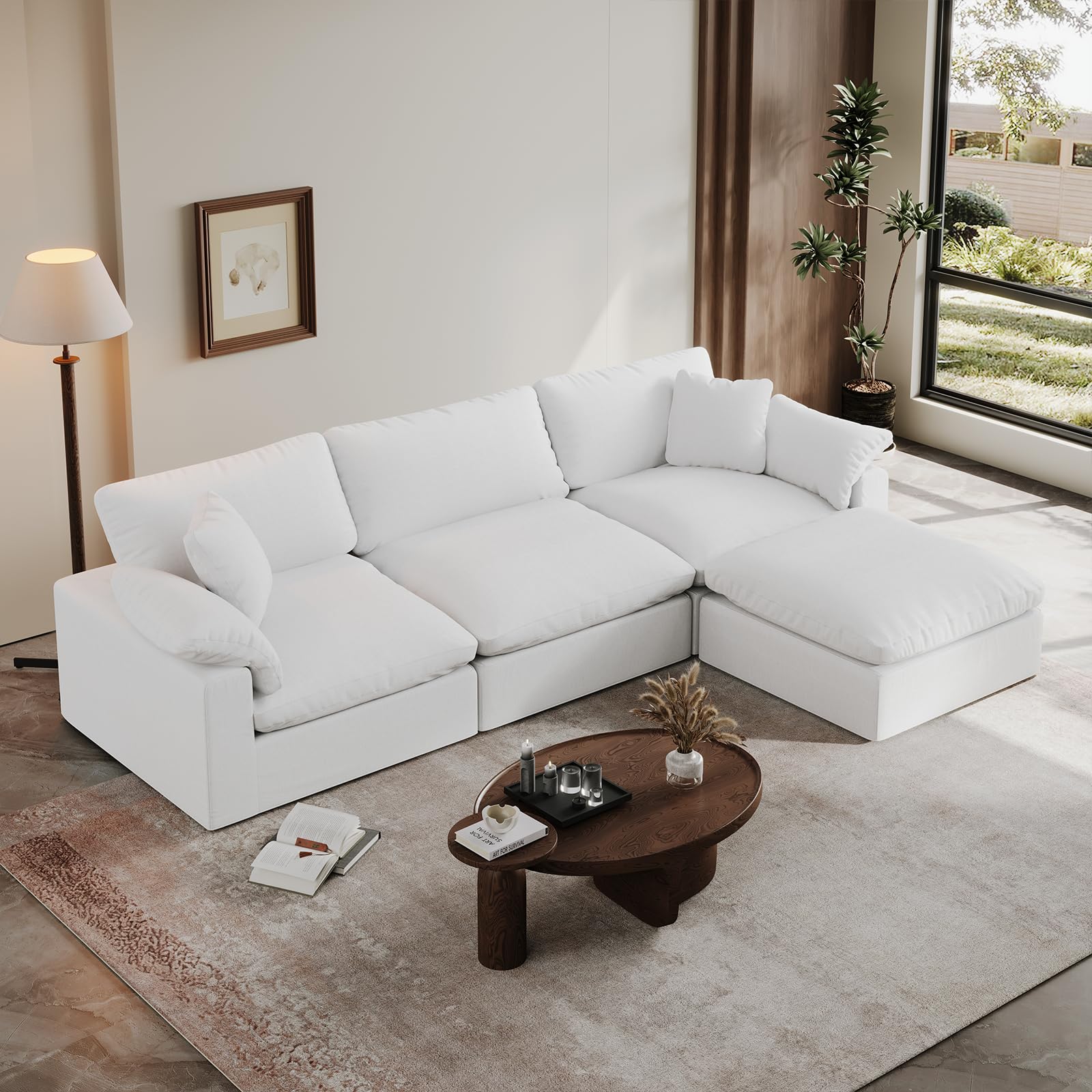 Lopzeho Oversized Cloud Sectional Couches for Living Room, 110.8" L Shaped Couch, Comfy Down Filled Modular Sectional Sofa, 3 Seater with Ottoman Deep