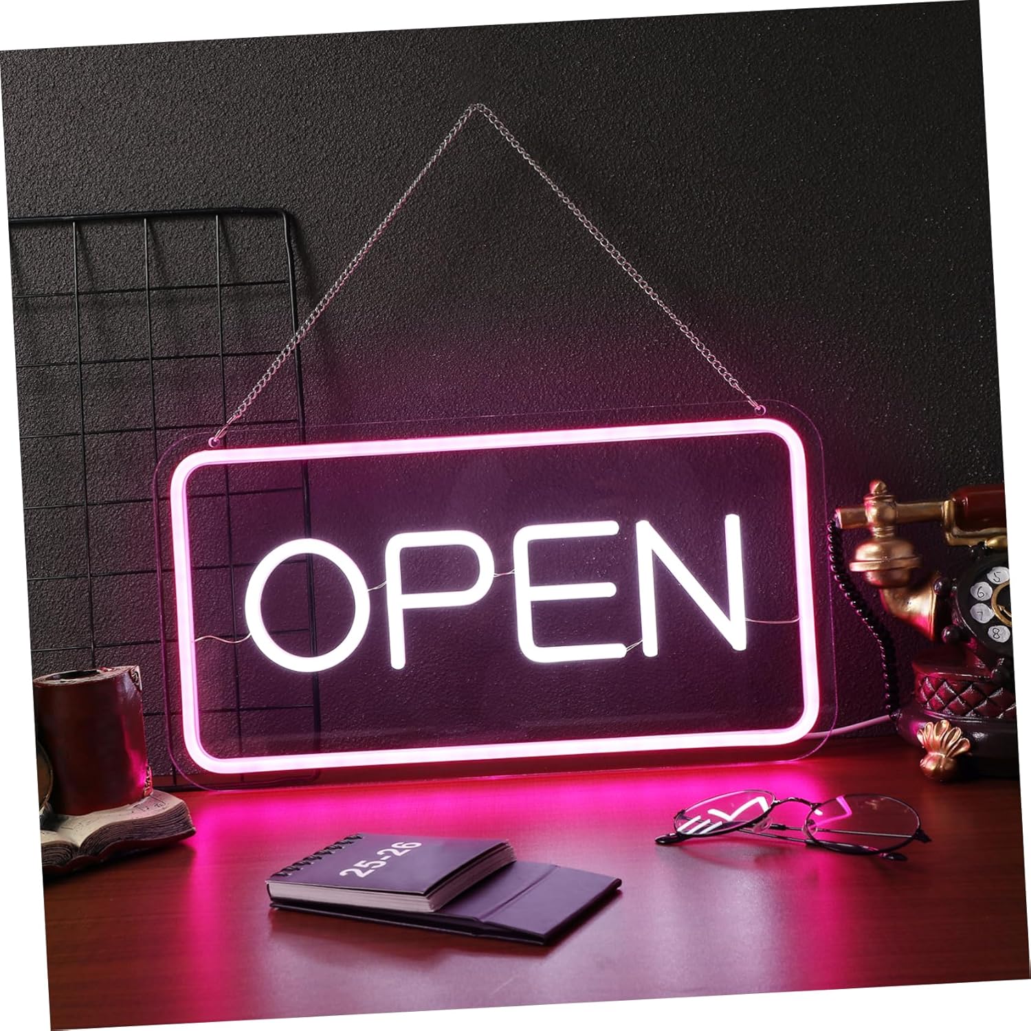 LED Neon Open Sign Decoration USB Powered Bright Lighted Open Sign for Stores Restaurants with Hanging Chain Wall Mountable