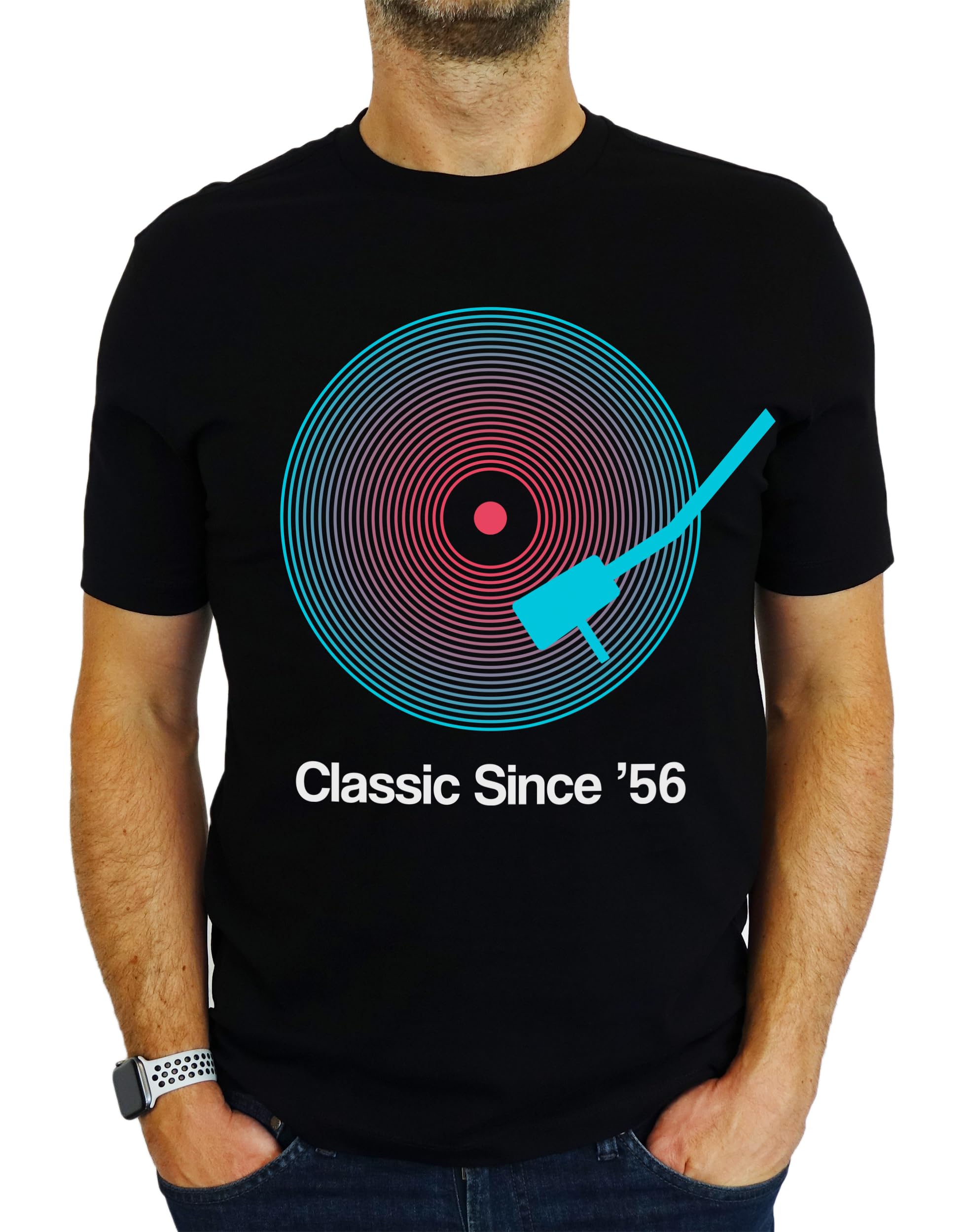 1956 Vinyl Record Neon - Classic Since - 70th Birthday Gift | Present Mens T-Shirt Black L