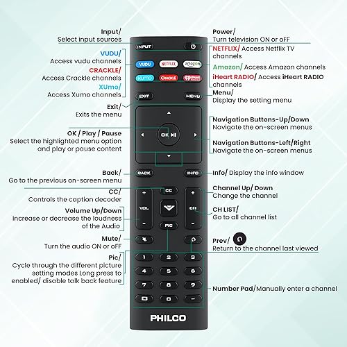 Miniatura 7 de PHILCO Control remoto universal para VIZIO Smart TV, XRT140 XRT136 XRT260 XRT270 Reemplazo remoto para todos los televisores VIZIO, control remoto