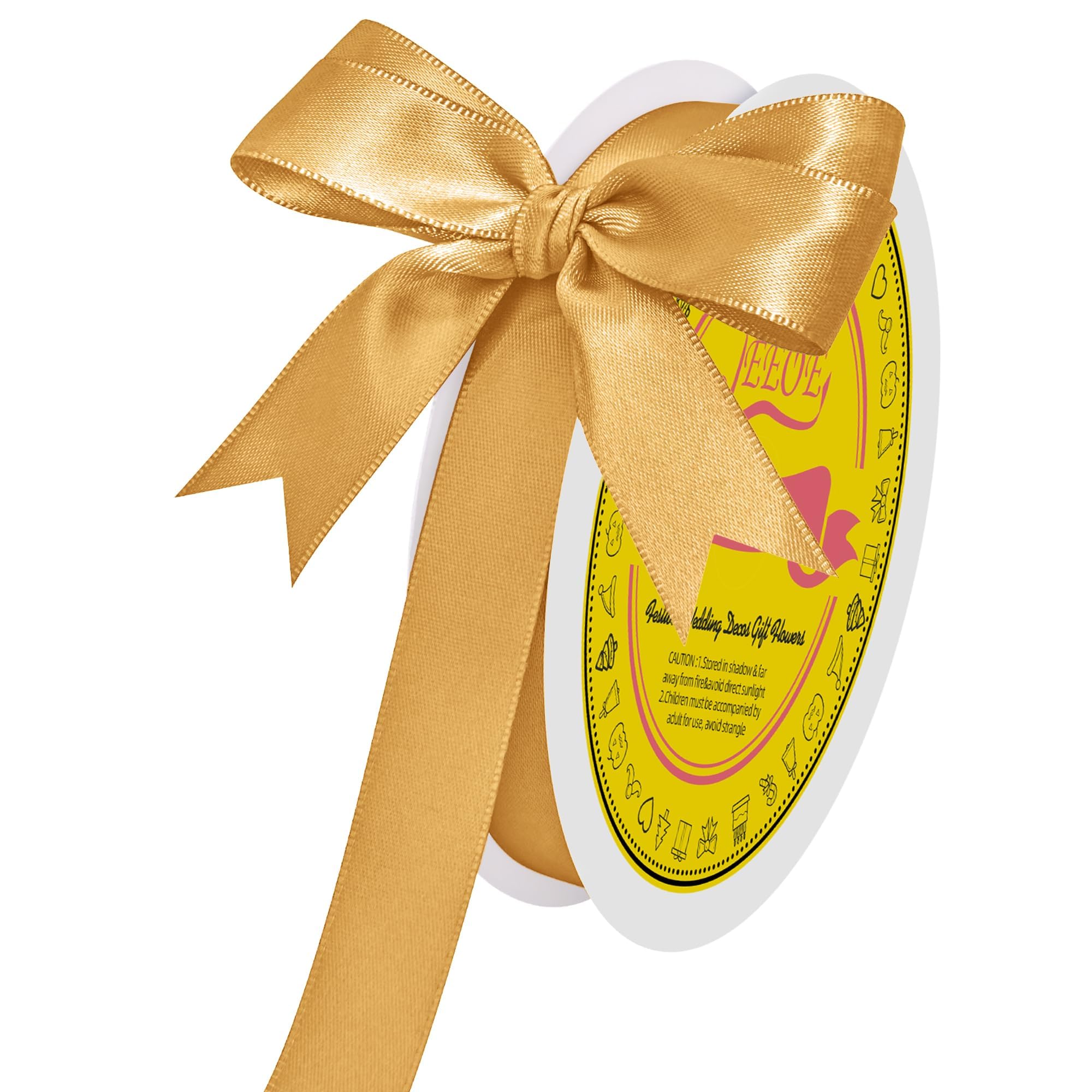 Double Face Old Gold Satin Ribbon 5/8 inch X 50 Yards Polyester Old Gold Ribbon for Gift Wrapping Very Suitable for Weddings Party Invitation Decorations and More