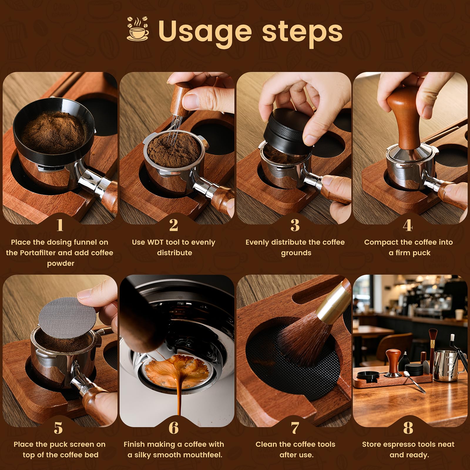 Zestaw narzędzi do ubijania espresso, 28 szt., 51 mm, zestaw akcesoriów do espresso ze stacją ubijającą, narzędziem WDT, tamperem do kawy, lejkiem dozującym, ekranem krążka do espresso i