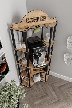 DOPPIO Coffee Corner – Retro Design Wooden Station, Durable 3 Tiers Shelf Made of MDF Material, Suitable for All Coffee Machines, Aesthetic and Functional Design (Oak)