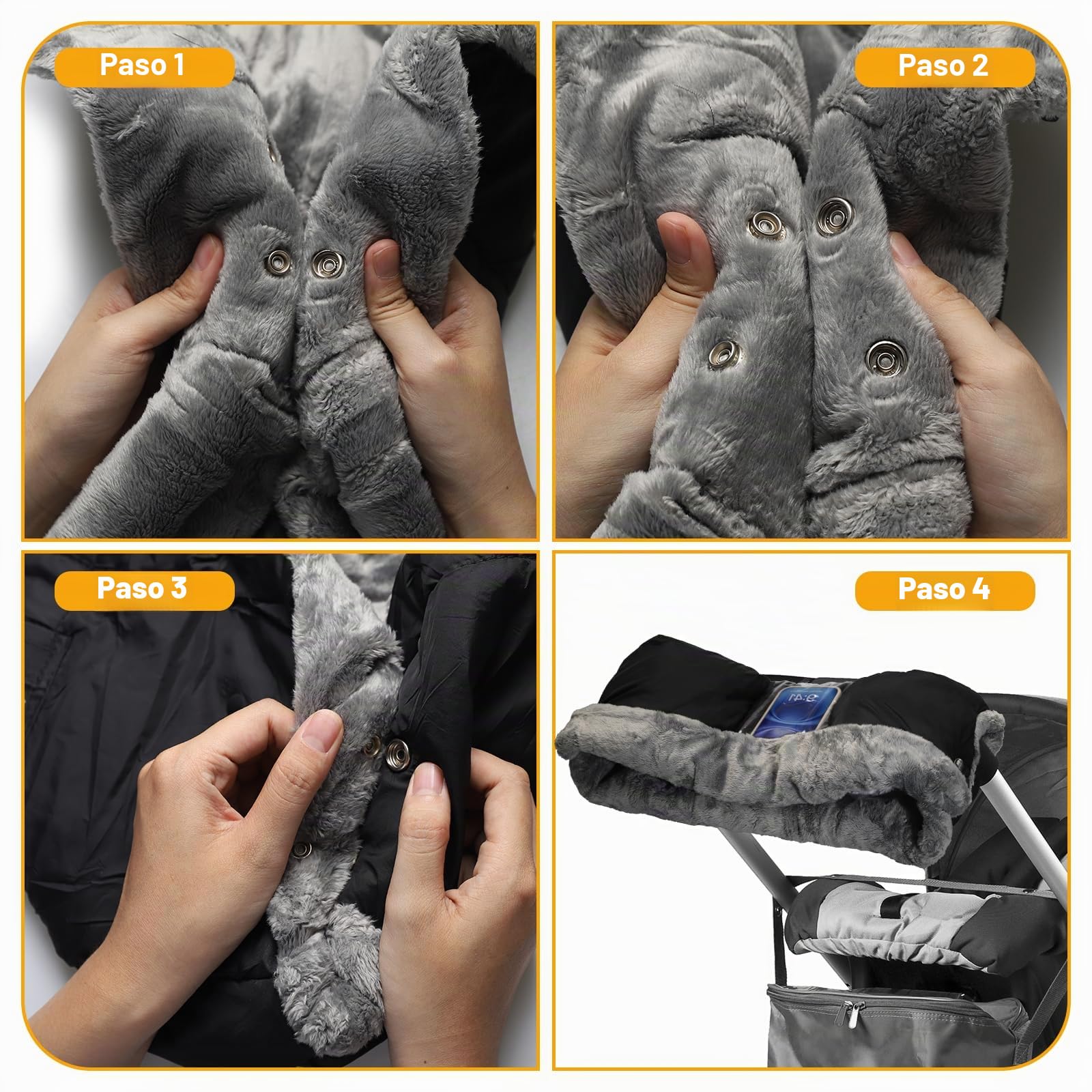 Calienta Manos para Cochecito - Manoplas para Carrito de Bebé - Guantes Impermeables y Cortaviento con Forro Polar - Accesorio de Invierno para Cochecito, Silla de Paseo y Remolque de Bicicleta