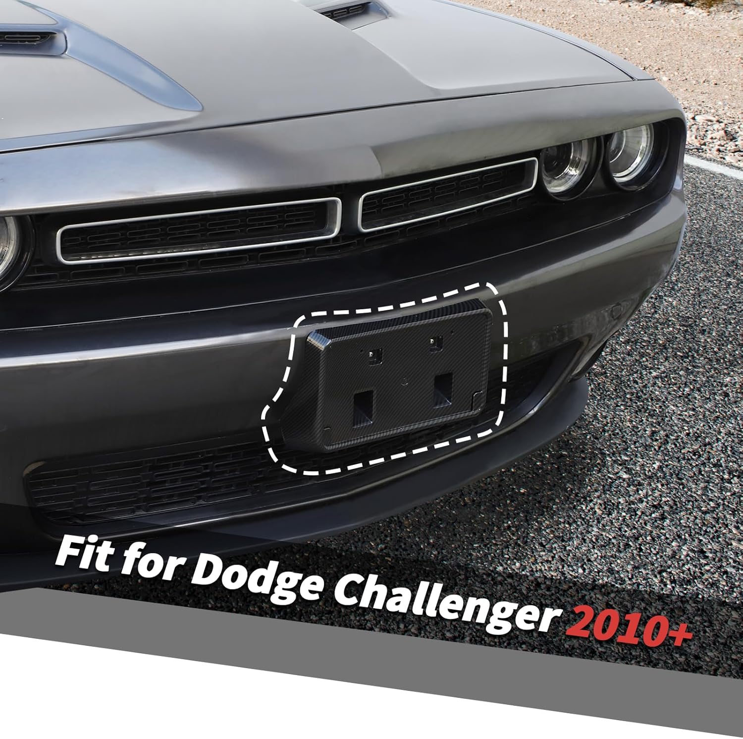 Jimen for Challenger License Plate Holder, Front License Plate Frame Mount Bracket Compatible with Dodge Challenger 2010-2023 (Carbon Fiber)