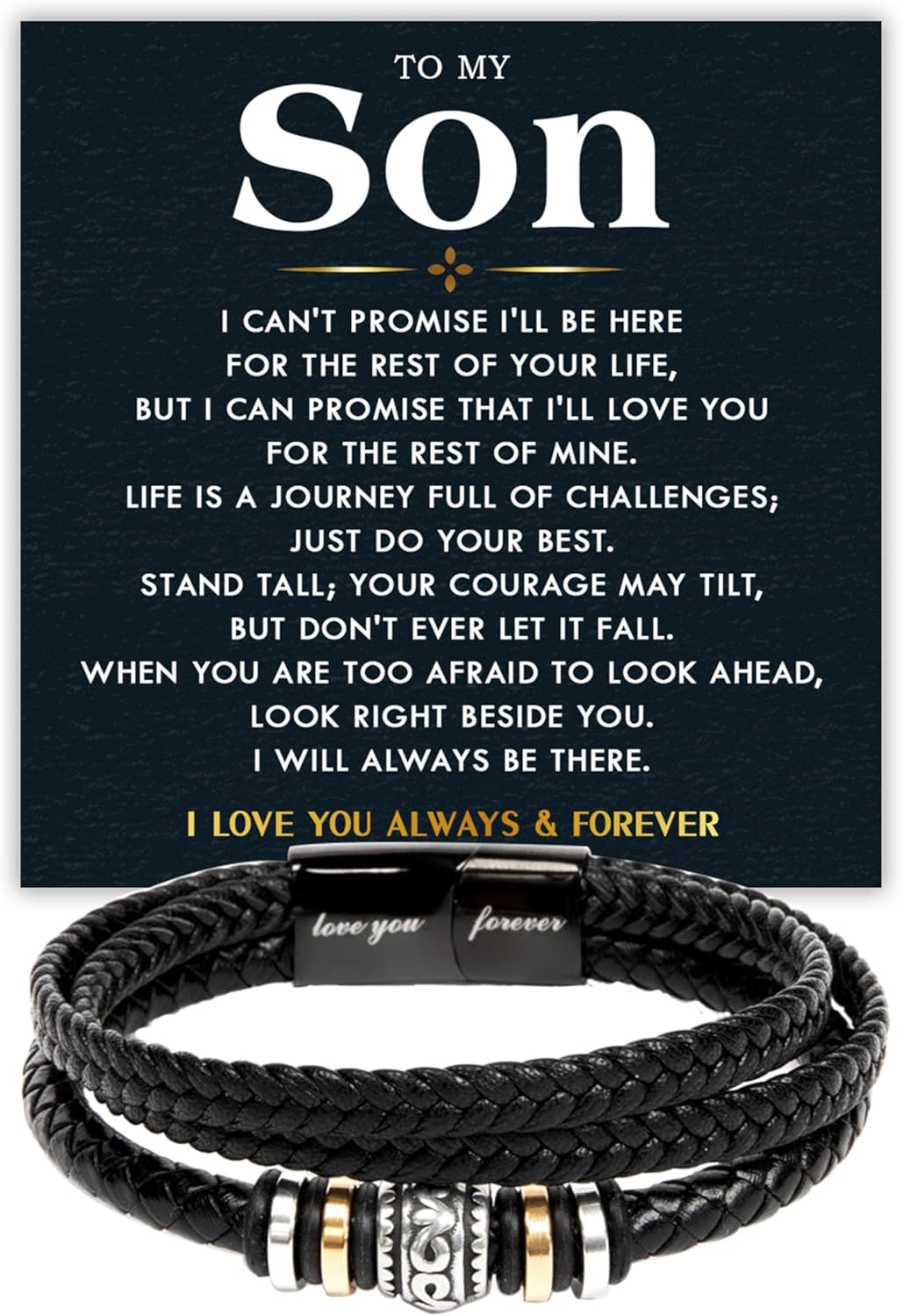 To My Son Bracelet for Son from Mom ad Dad, Leather Bracelet For Son From Dad, Son Gifts from Mom, Graduation Gift For Son, Men Bracelet, Son Birthday With Message Card and Gift Box