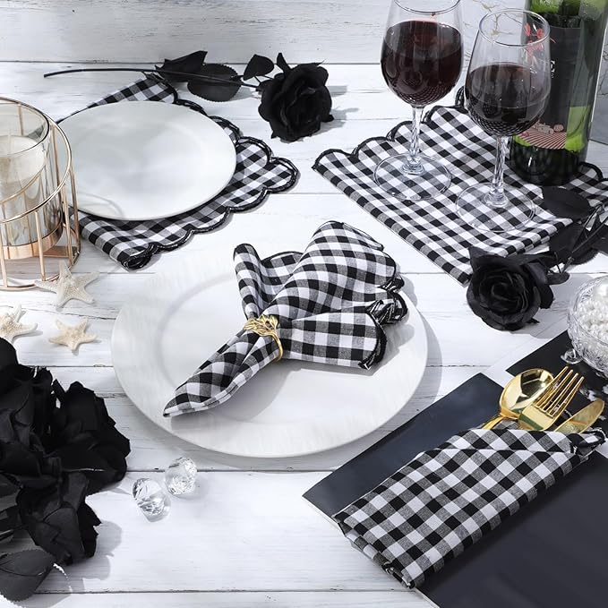 12 Servilletas de Tela Tartán 45x45cm Algodón Lavable - Negro miniatura 2