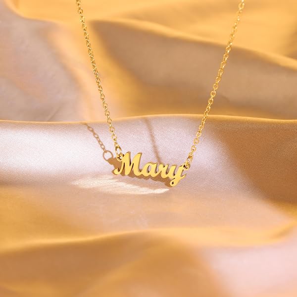Ldurian Custom Name Necklace, Personalized Name Plate Pendant Necklace Pre Gifts, Charm Pre-made Jewelry for Mom Mama Birthday Anniversary - 5