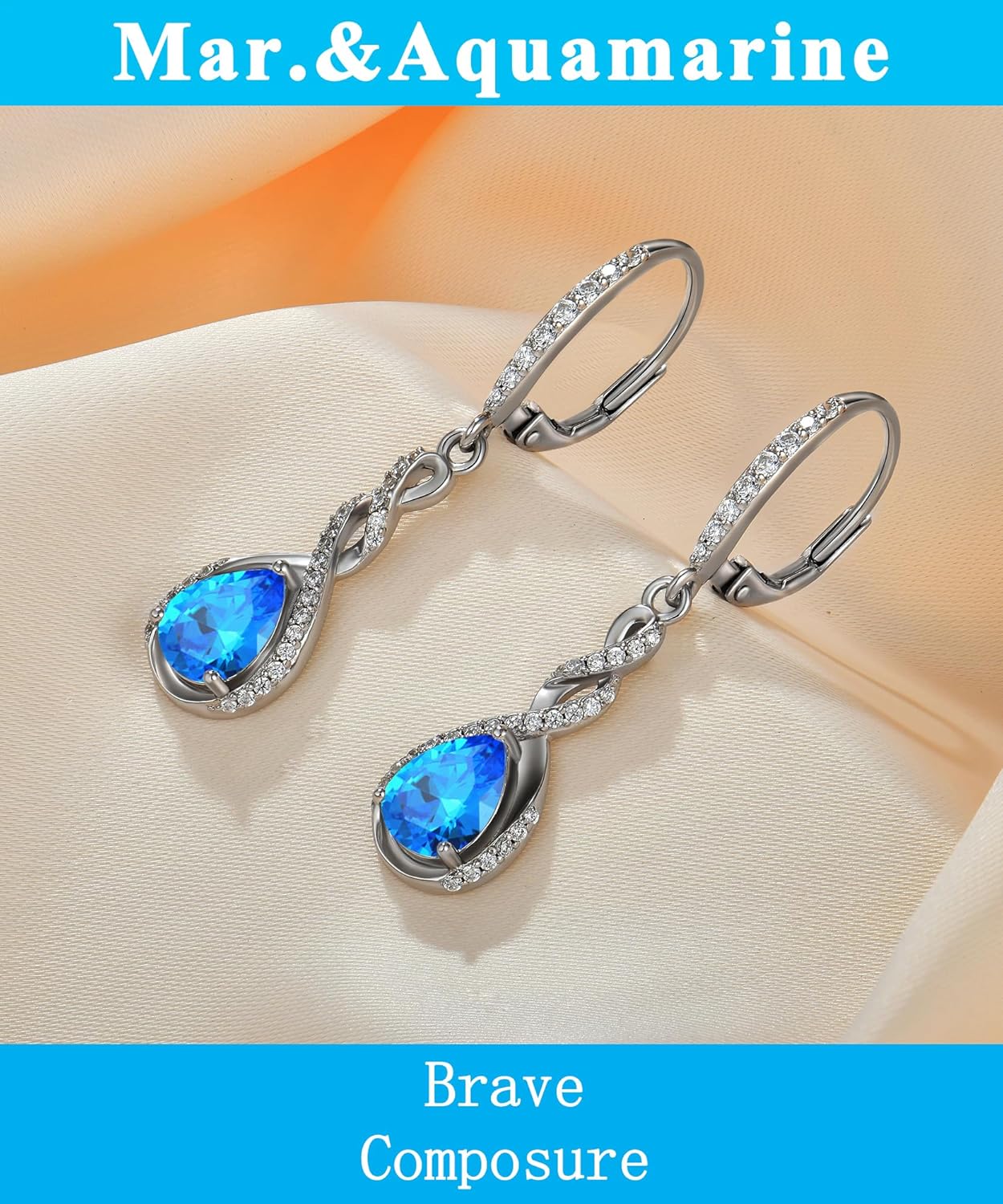 Fahonie Sterling Silver Long Drop Earrings with Cubic Zirconia Leverback Dangle Earrings Infinity Knot Birthstone Jewelry Gifts for Women - Image 4