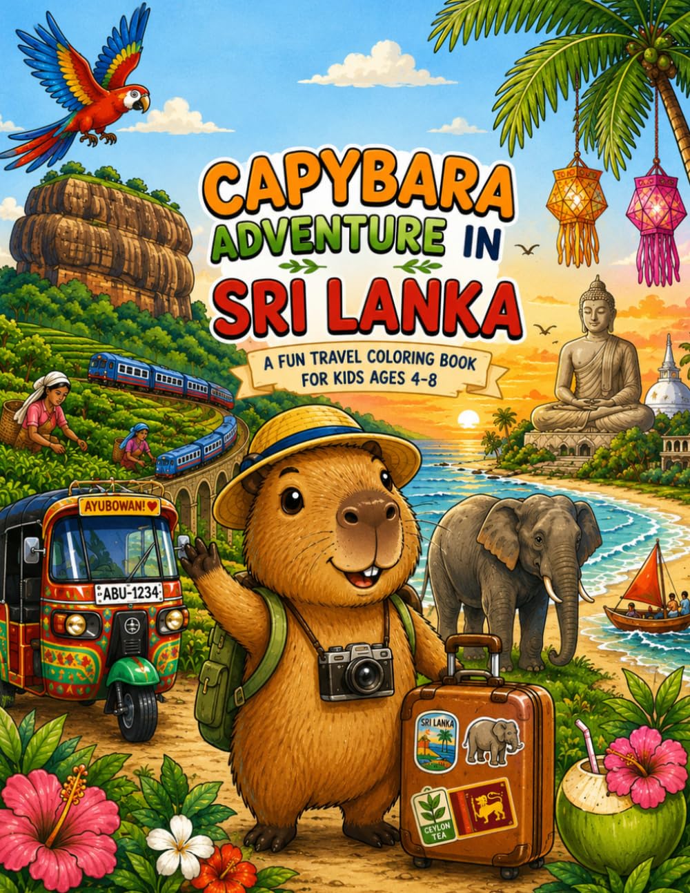 Capybara Adventure in Sri Lanka: A Fun Travel Coloring Book for Kids Ages 4-8 (Capybara Around the World)
