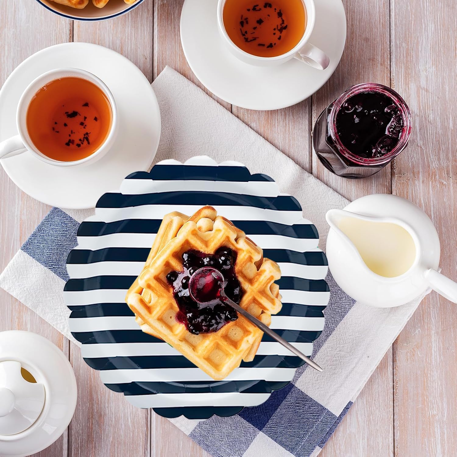 100Pcs Black and White Party Supplies Striped Scalloped Paper Plates Set 9"& 7" Black White Striped Party Plates for Wedding Baby Shower Holiday Birthday Decor Serves 50 - Image 7