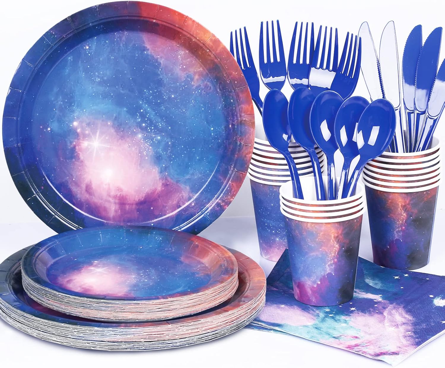 LIUGUSUN Space Themed Party Supplies Galaxy Birthday Party Decorations Cutlery Set