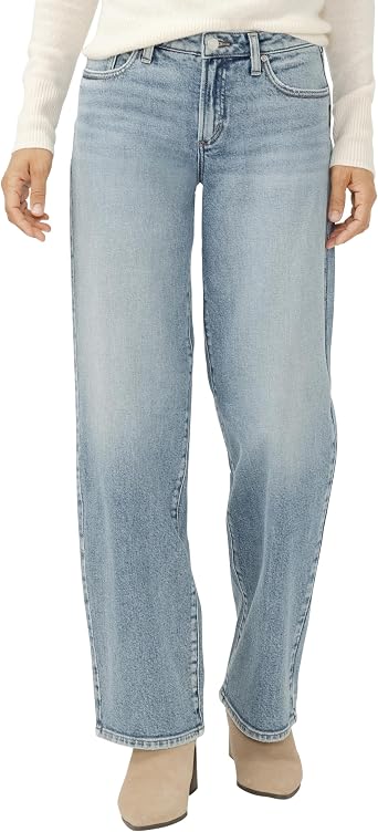 Silver Jeans Co. Womens Loose & Low Rise Straight Leg Jeans, Medium Wash, 30W x 33L