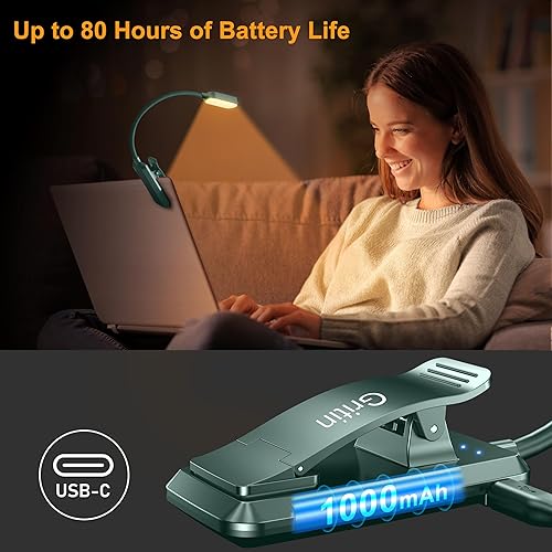 Miniatura 62 de Gritin Luz de libro recargable de 16 LED para leer en la cama, cuidado de los ojos, 3 temperaturas de color, brillo de atenuación continua, 80 horas