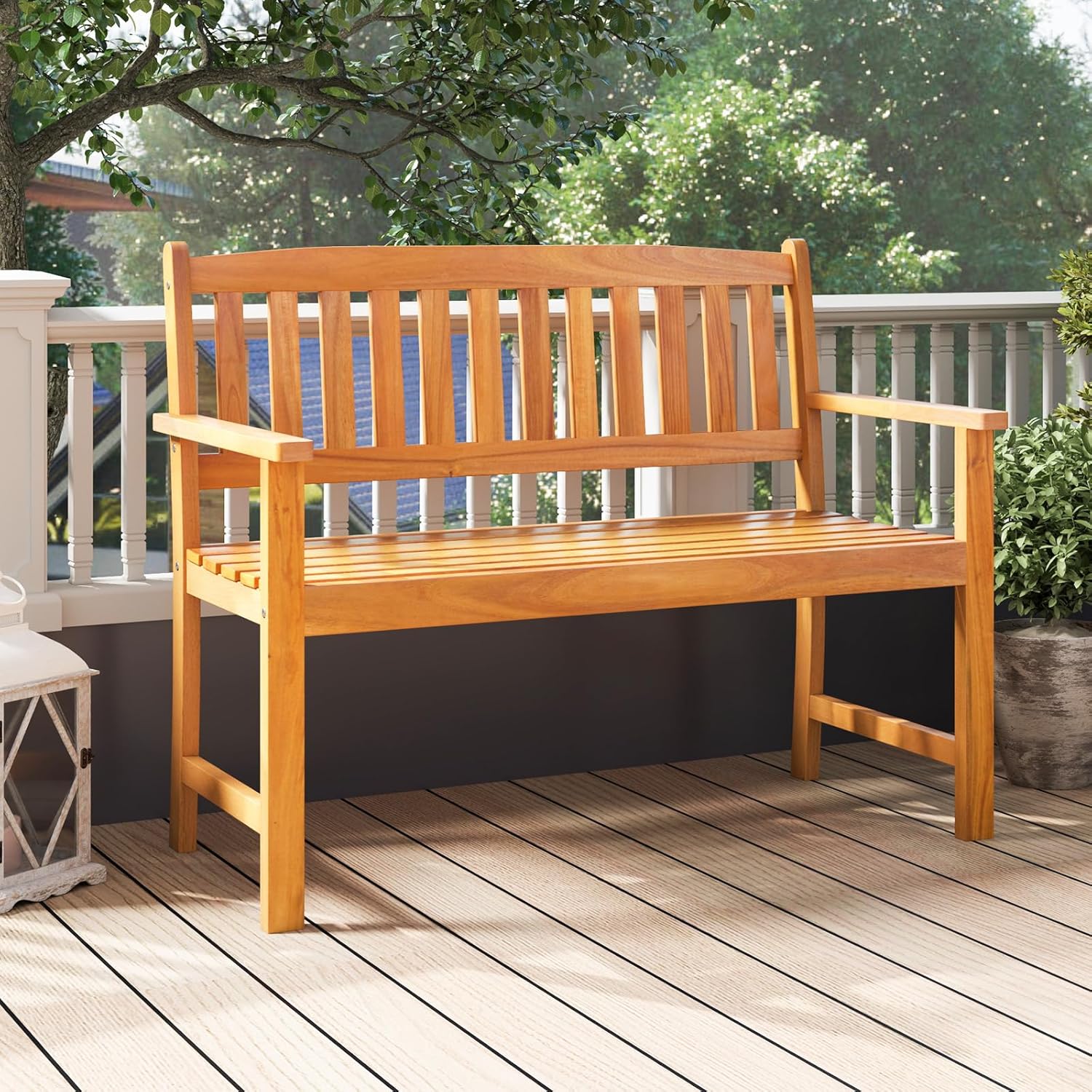 COSTWAY 43" Acacia Wood Outdoor Bench for Garden, Porch, Park - 800 lbs Capacity, 2-Seat Teak Wood Park Bench