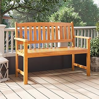 COSTWAY Wooden Bench Outdoor, Sturdy Outdoor Acacia Wood Bench for Garde...