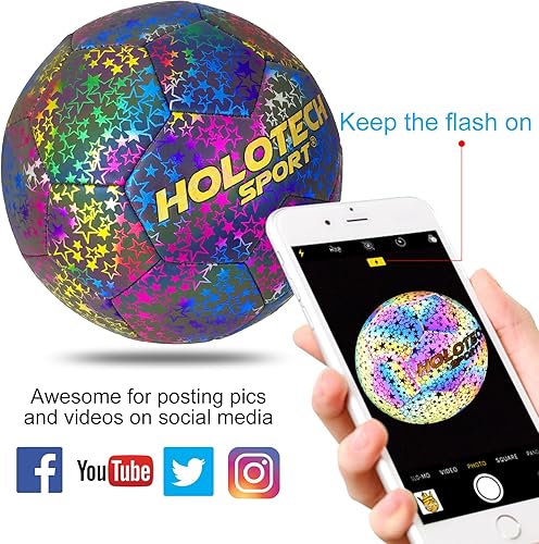 Miniatura 3 de Balón de fútbol holográfico reflectante, pelota de fútbol de piel sintética brillante, se ilumina en el flash de la cámara para juegos nocturnos,