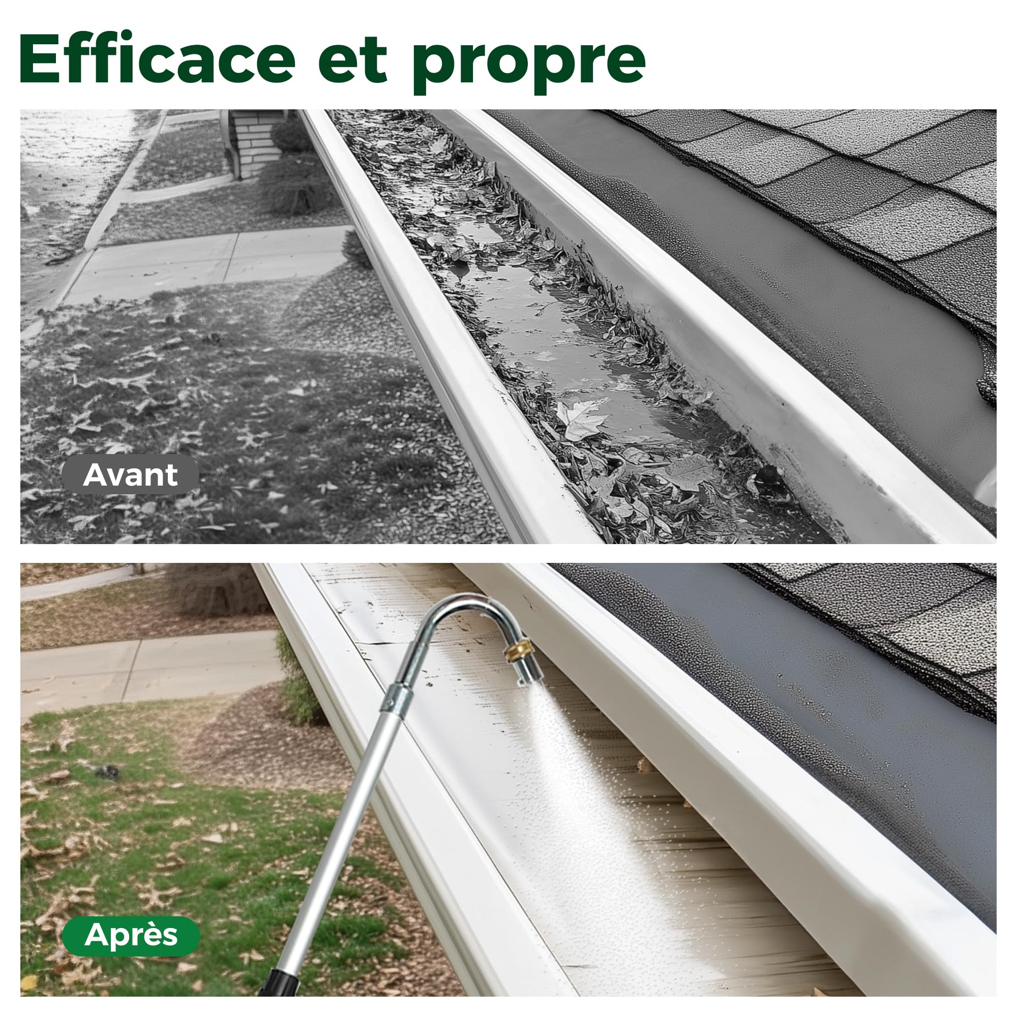 Diivoo Nettoyeur de Gouttières, Accessoire Pour Nettoyeur Haute Pression, Perche Nettoyage Toiture Avec Tige Courbée en Aluminium et Tête Pivotante en Iaiton, Pour Nettoyer les Gouttières de Toit