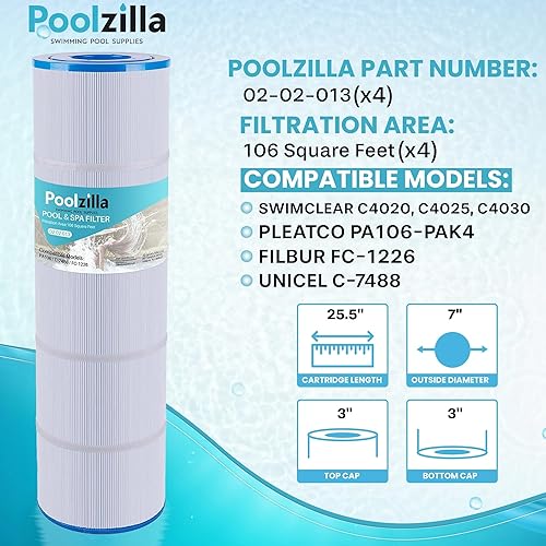 Miniatura 2 de Poolzilla Paquete de 4 cartuchos de filtro de piscina, compatible con PLF106A, Hayward CX880XRE, Ultra-A1, Pleatco PA106, Unicel C-7488, Filbur