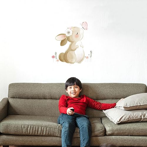 Miniatura 5 de HomeSoGood Calcomanías de pared con forma de conejito de dibujos animados, diseño de mariposa con forma de conejo, decoración de pared