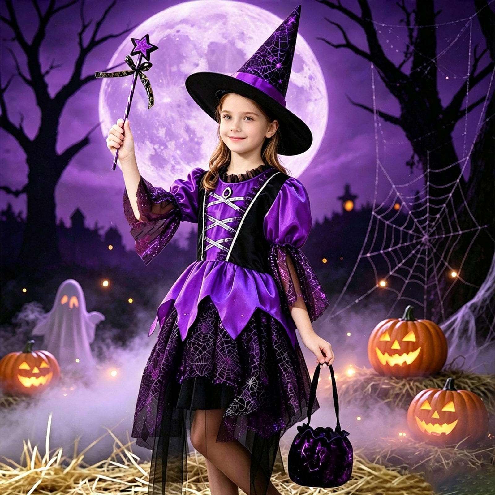 Halloween Kostüm Hexe Set Gruseliges Halloween Kostüm Kostüme Für Kinder Hexen Verkleidung Set Kinder Mädchen Partykleid Karneval Cosplay Kostüme Für Karneval Fasching Cosplay