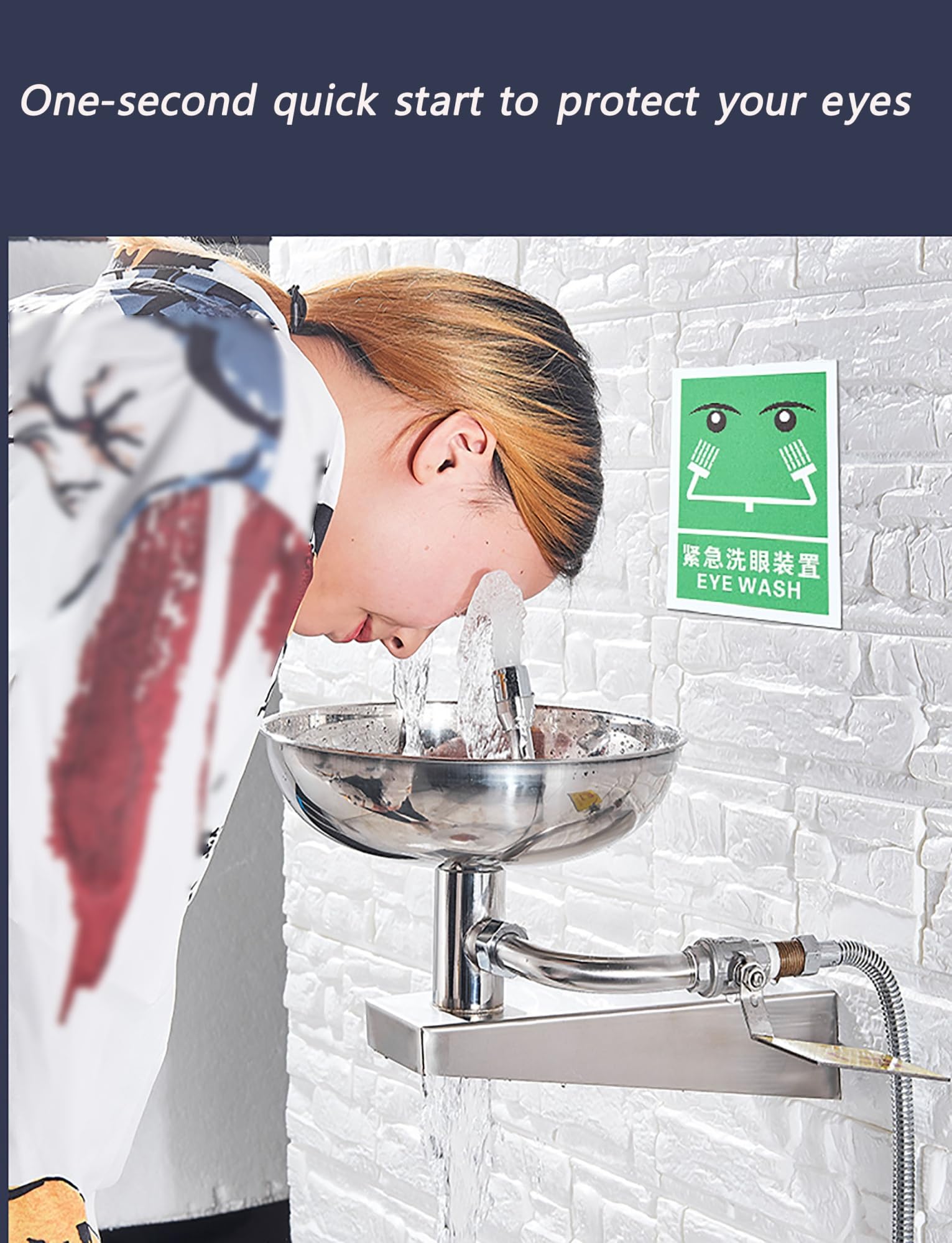 Lavaojos de emergencia de pared, estación de ducha lavaojos con cuenco de acero inoxidable, lavaojos con interruptor manual(Silver,Desktop)