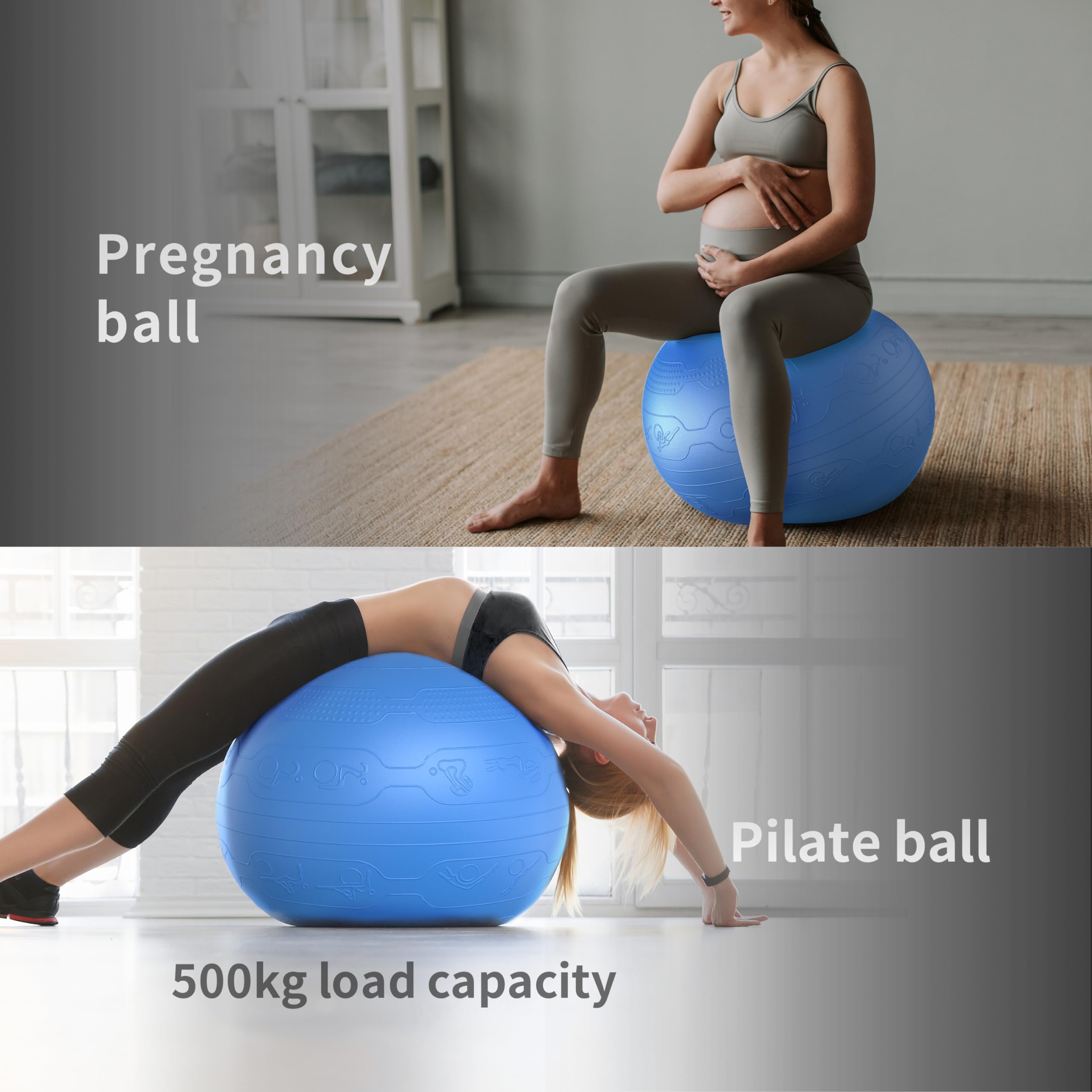 PROIRON Palla Fitness con Pattern di Pose, Fitball 55 cm 65 cm 75 cm con Pompa, Palla per Pilates, Esercizi, Ginnastica e Yoga