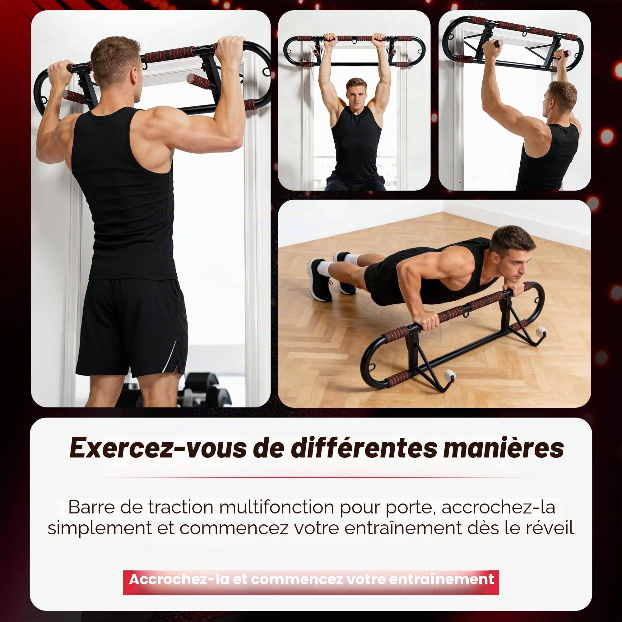 SogesPower Barre de Traction pour Cadre de Porte Salle de Sport à Domicile | Barre d'Entraînement Pliable Multi-Poignées Robuste pour Musculation Corps Supérieur