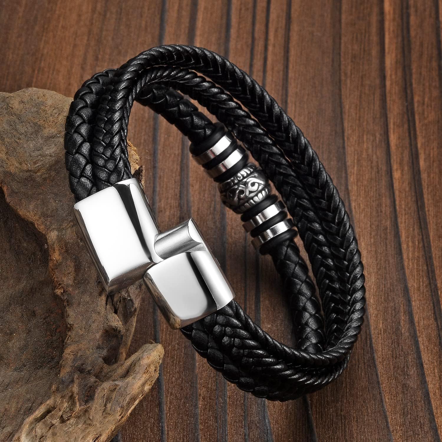 Mens Womens Braided Leather Bracelet Handmade Personalized Bracelets Three Rows of Cowhide Woven Bracelet Graduation Gift To My Son - Image 3