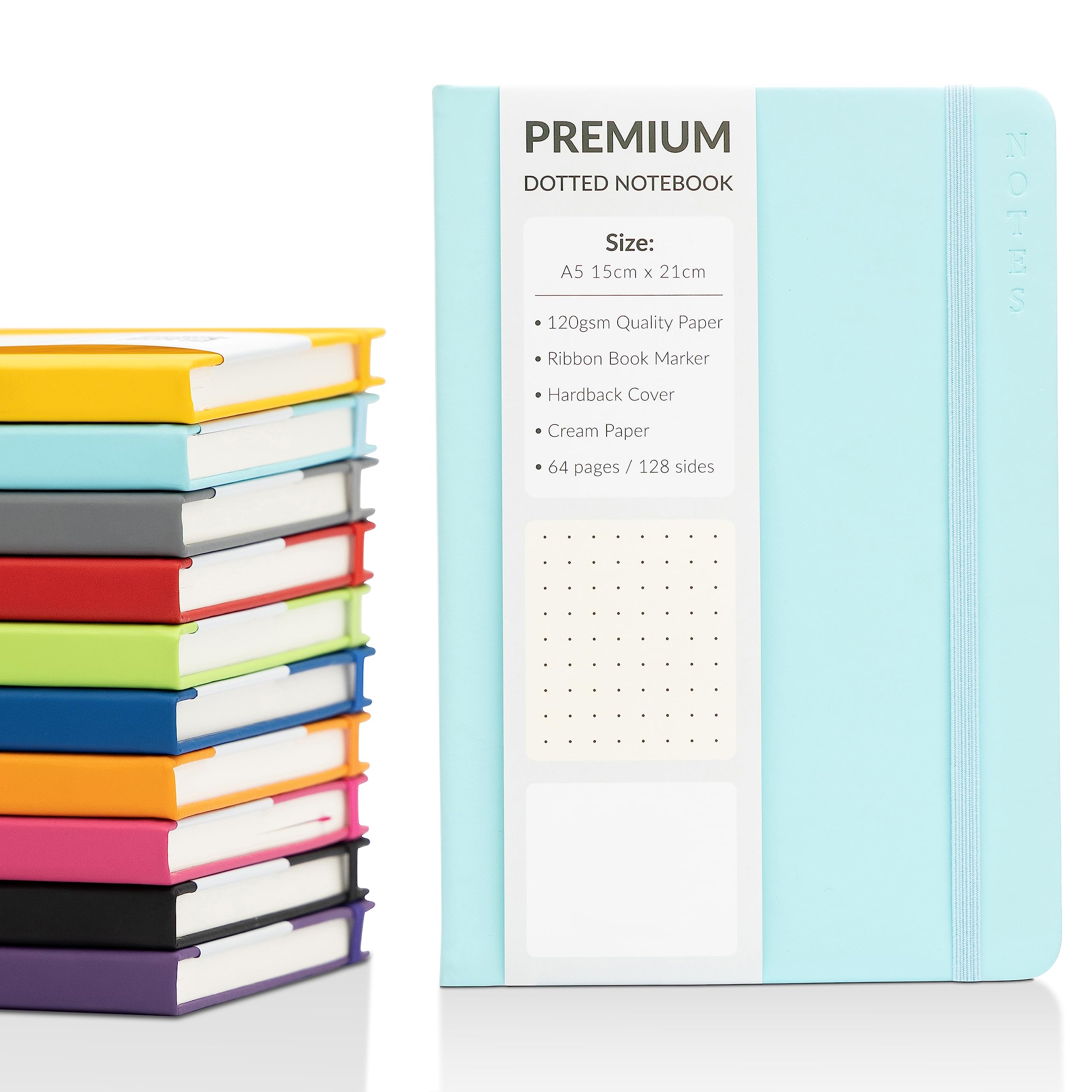 evelay Bullet Journal A5 Dotted Notebook with Faux Leather Hardback Cover and Premium 120gsm Thick Dot Grid Paper (128 Cream Pages