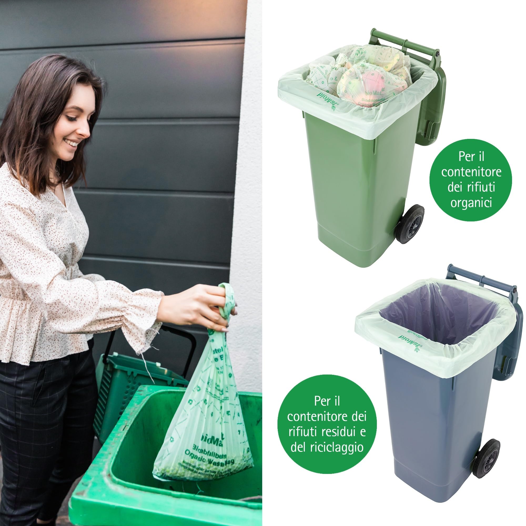 bioMat Sacchi per la Spazzatura 240l Compostabili, 100 Sacchi per Bidone dell’ Umido, Bidone per Rifiuti Residui, Qualità Premium, Neutrali dal Punto di Vista Climatico, Made in Germany