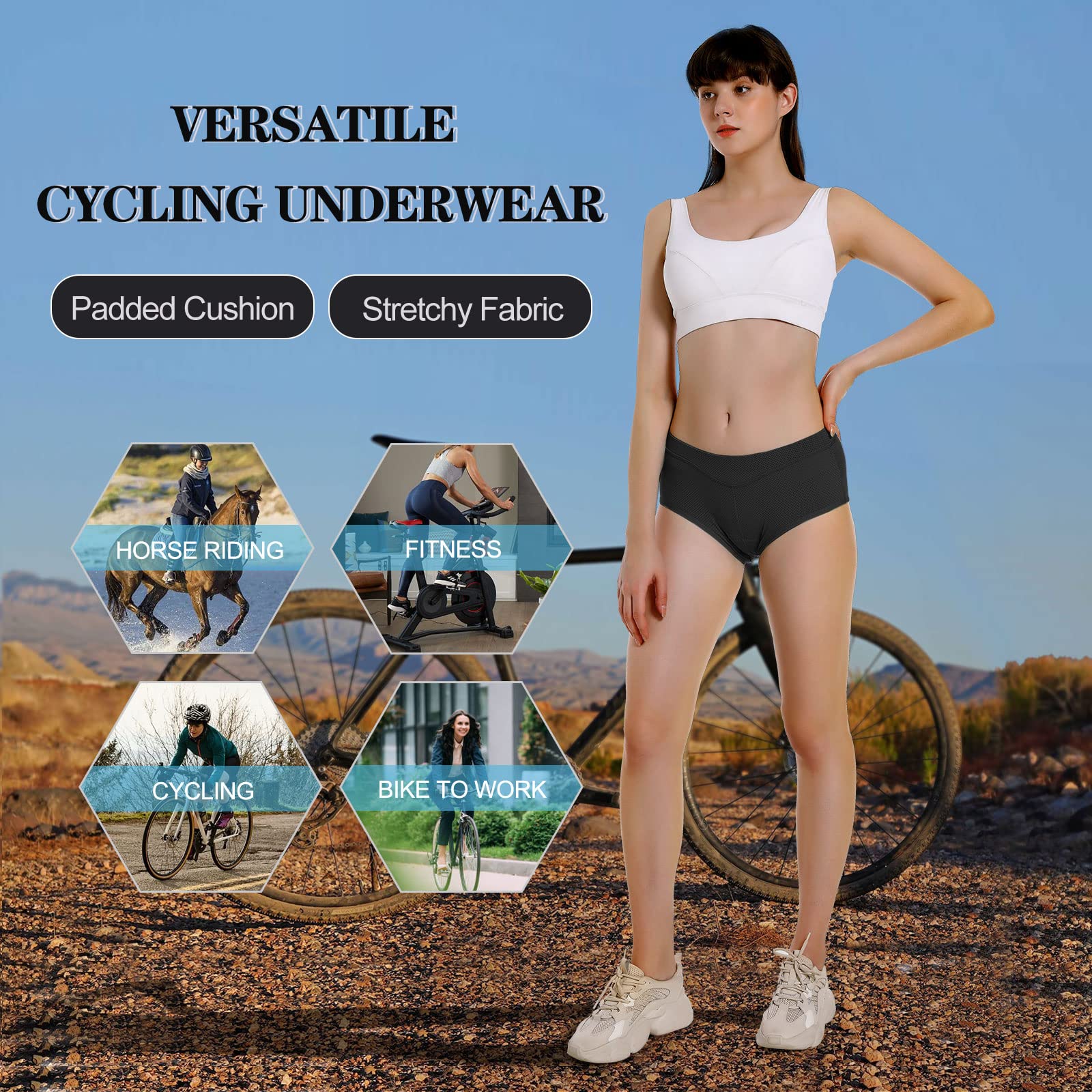 FEIXIANG Damen Radunterhose, Fahrradhose Kurz Radlerhose Fahrrad Unterwäsche mit 4D Gel Gepolstert, Fahrradunterhose Atmungsaktiv Schnelltrocknend Radhose