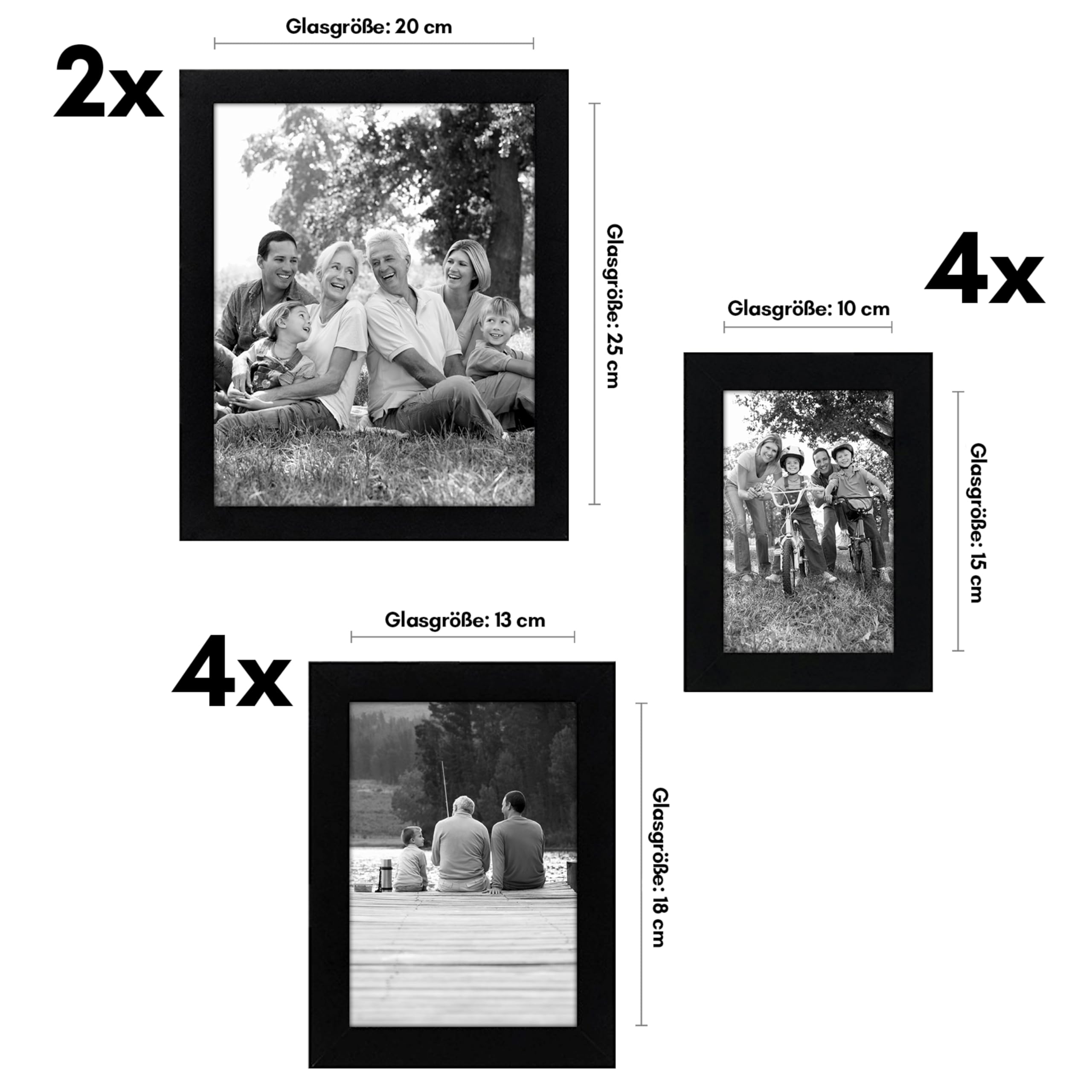 Americanflat 10-teiliges Collage Bilderrahmen Set verschiedene Größen Schwarz - Zwei 20x25, Vier 13x18 & Vier Bilderrahmen 10x15 - Fotorahmen für Mehrere Fotos mit Bruchsicherem Glas